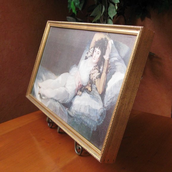 Vintage Framed Art The Clothed Maja Goya Spanish Artist Sexy Woman Lounging